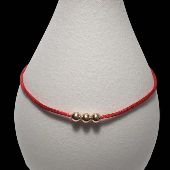 14K Solid GOLD Beads Red String Kabbalah Bracelet Protection Good Luck - Picture 5 of 5